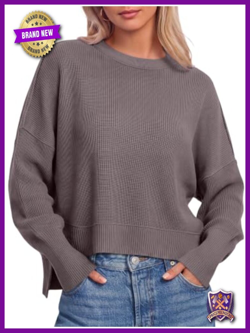 Oversized Cropped Sweater Long Sleeve Batwing Sleeve Pullover Crew Neck